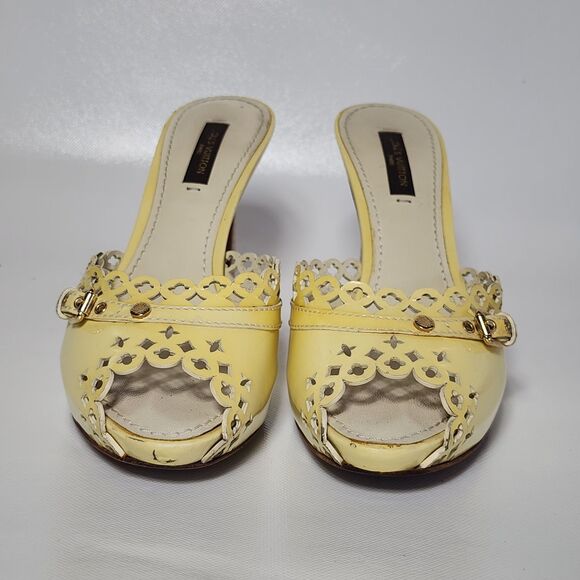 Louis Vuitton Yellow Patent Monogram Mule Heels Sz 35.5 EU / US 5.5 Italy - Picture 6 of 16